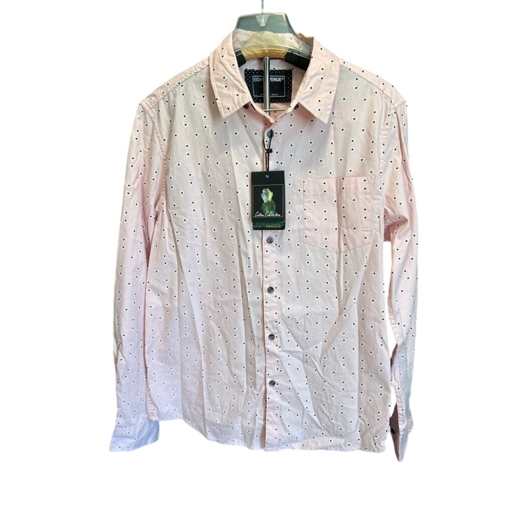 Eighth‎ Avenue Mens Pink Geometric Triangle Print Cotton Button Down Shirt M NEW